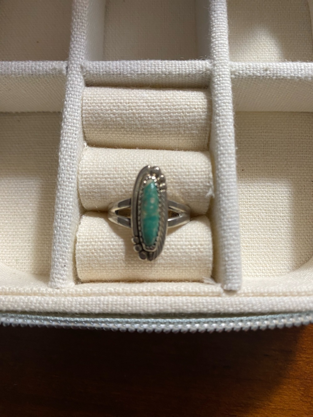 Sterling Silver Ring with Green Turquoise Marquise Stone